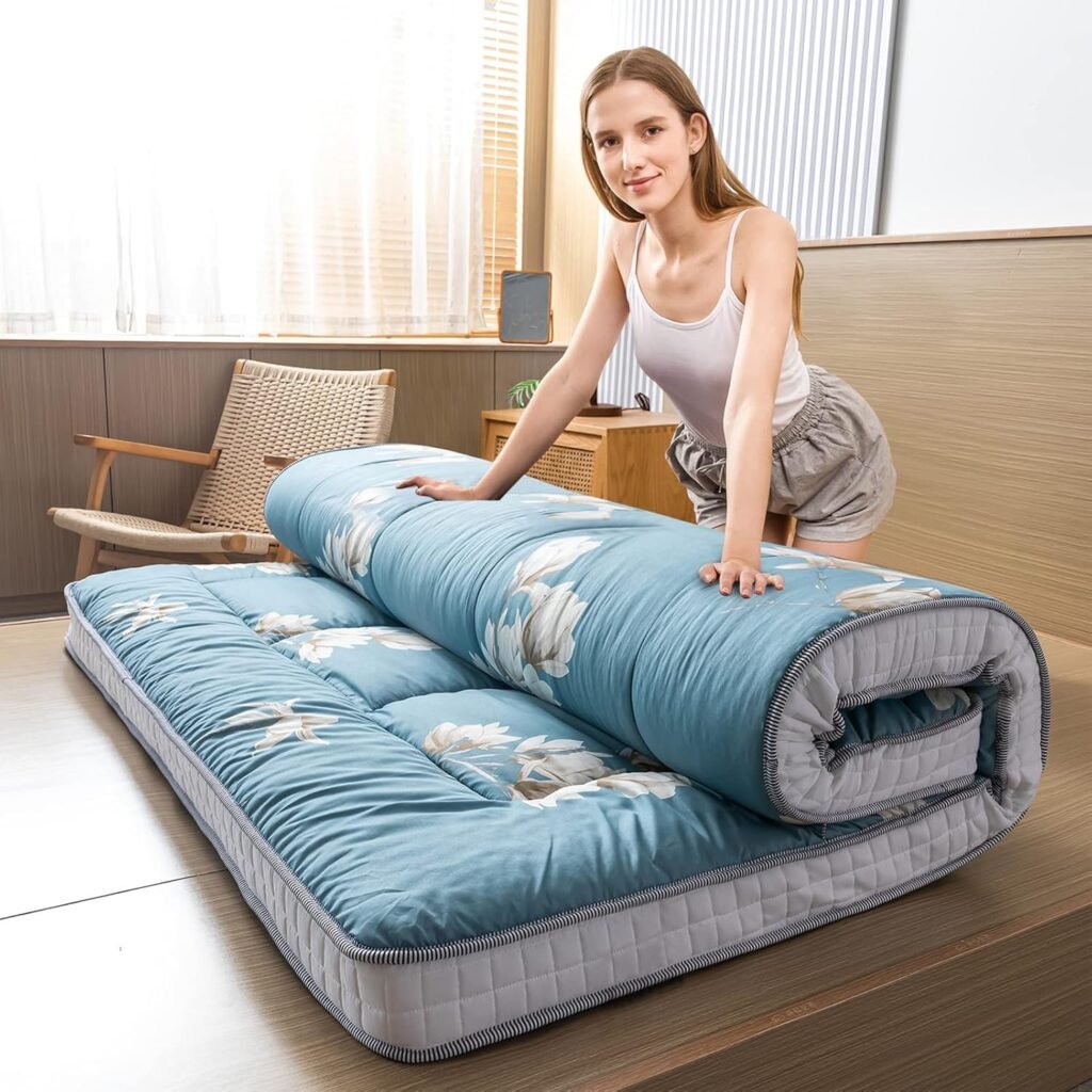 Japanse Futon Matras 90x190 cm - Opvouwbaar Vloermatras met Gewatteerde Toplaag - Ademend Katoenen Slaapmat - Tatami Stijl Logeermatras