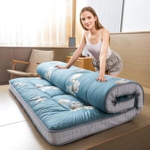 Japanse Futon Matras 90×190 cm – Opvouwbaar Vloermatras met Gewatteerde Toplaag – Ademend Katoenen Slaapmat – Tatami Stijl Logeermatras