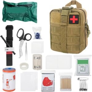 EHBO Set 46 Delig – Complete Eerste Hulp Kit met Verband en Schaar – Survivalset voor Thuis, Auto en Kamperen – Khaki EHBO Tas