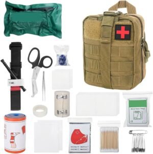 46-delige EHBO set in khaki tas met verband, schaar en tourniquet voor thuis, auto en kamperen