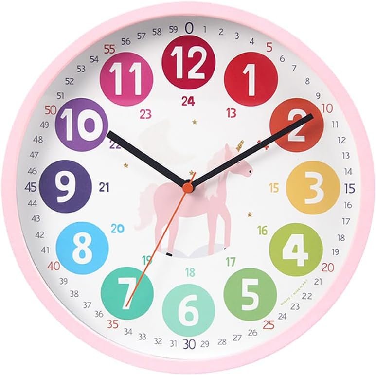 Kinderklok voor kinderen met kleurrijke leerklok en geruisloze muurklok van 25 cm voor jongens en meisjes