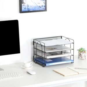 A4 Bureau Organizer – 4 Laags Mesh Documenthouder voor Papieren en Tijdschriften – Desktop Opbergrek voor Kantoor – Zwart Metaal Design