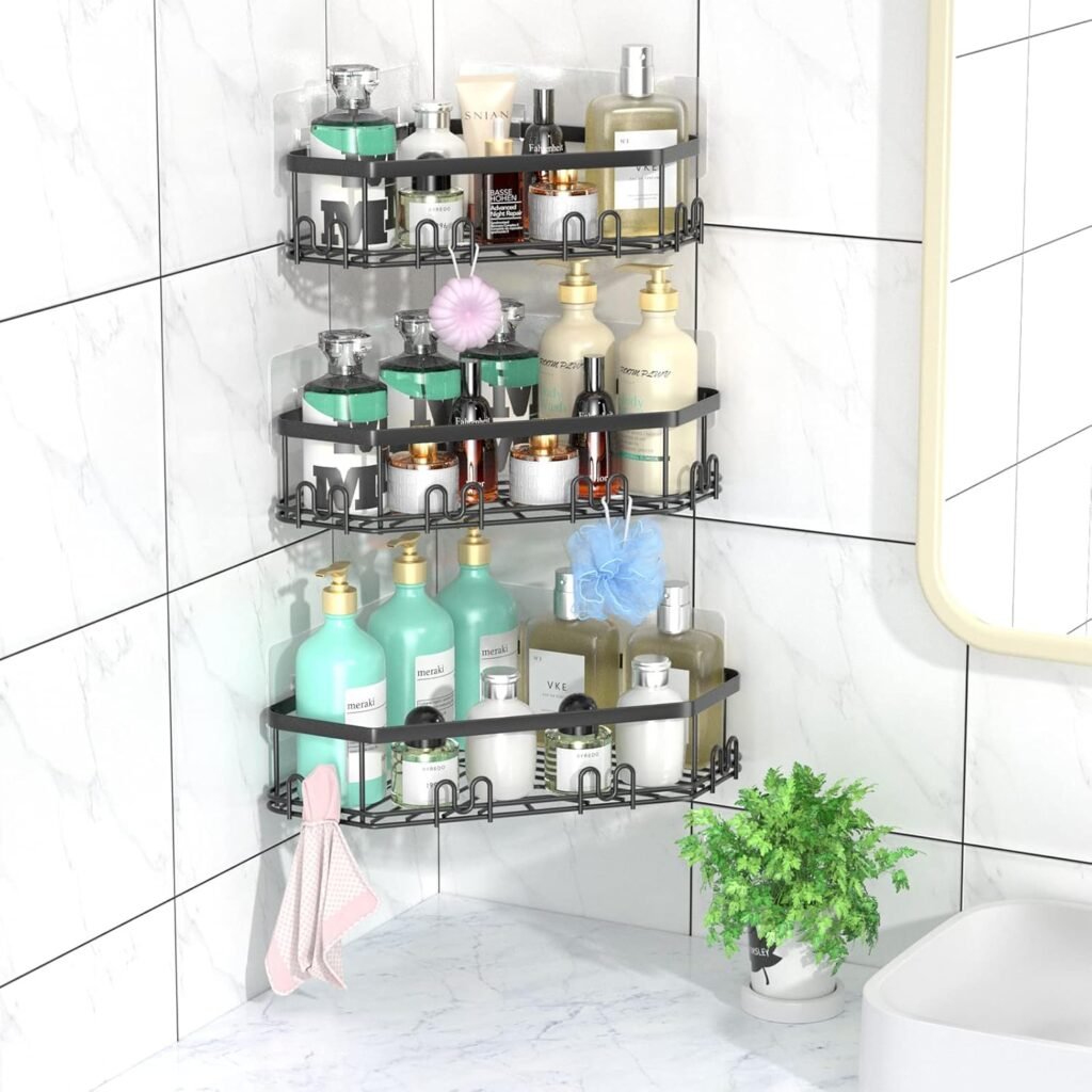 Hoekplanken met haken zelfklevend, set van 2 voor badkamer, keuken en slaapkamer opbergruimte