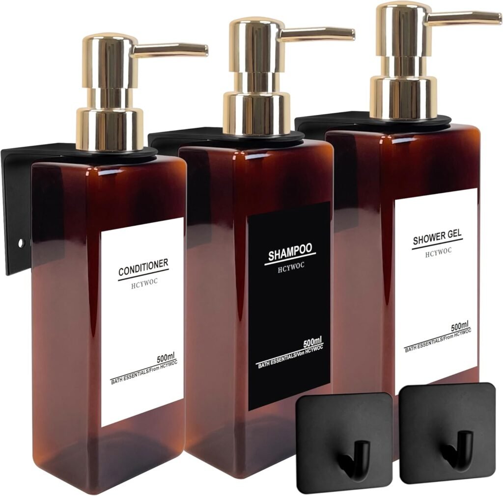 Shampoo dispenser 3 vaks voor douche met shampoo en conditioner, wandmontage zeepdispenser zonder boren 470 ml