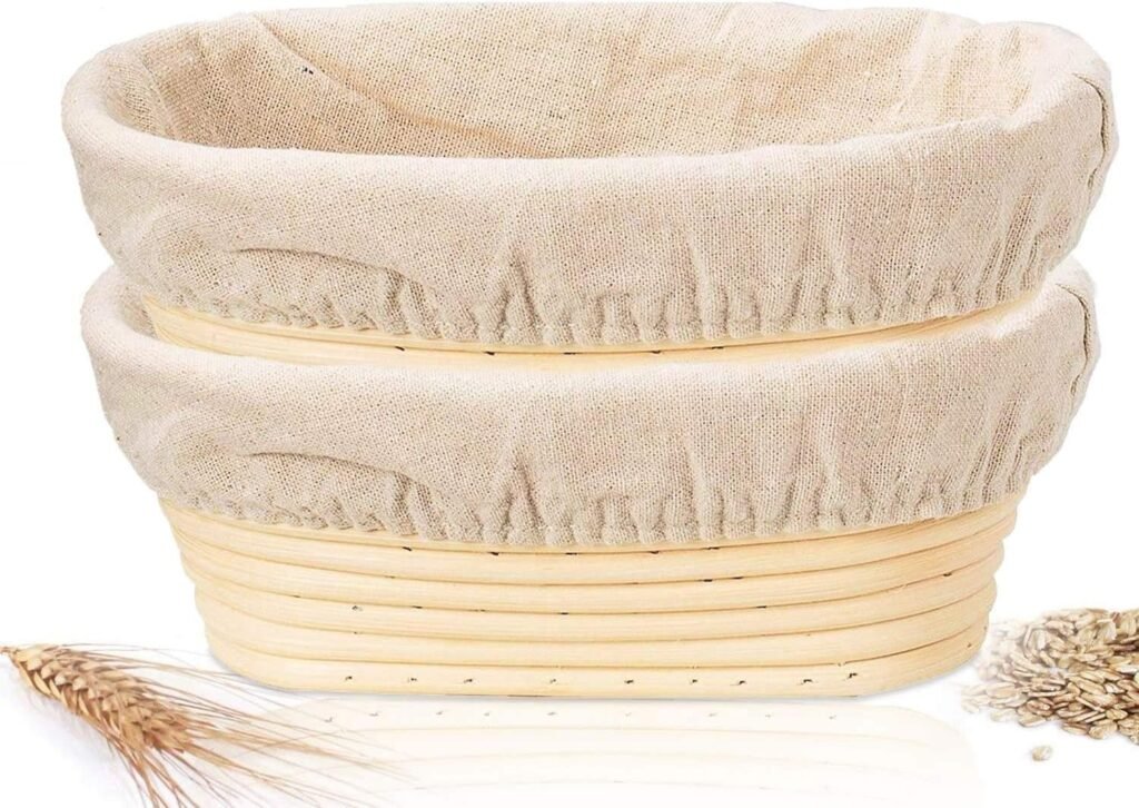 Ovale banneton broodmand set 25 cm met linnen voering voor zuurdesem brood bakken