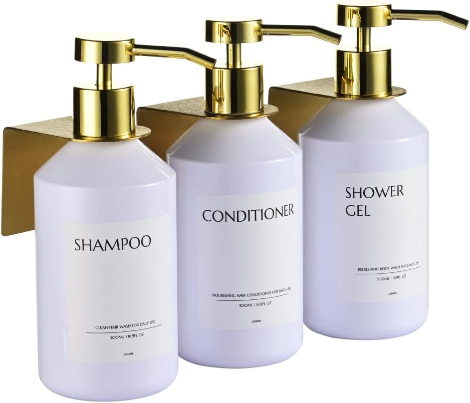 Zeepdispenser set 3 wandmontage zonder boren 500 ml witte fles met gouden foam pomp voor keuken en badkamer afwasmiddel dispenser