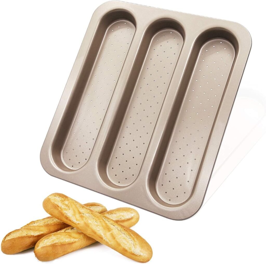 Geperforeerde baguette bakvorm van koolstofstaal voor 3 stokbroden met antiaanbaklaag voor krokante baguettes uit de oven
