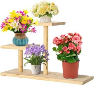 Bamboe Plantenrek 3 Laags – Houten Succulent Rek voor Binnen en Buiten – Mini Tafelmodel Display Rek – Voor Tuin, Balkon en Bureau