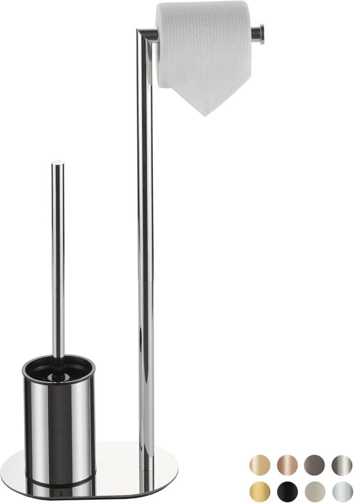 Toiletset chroom RVS staande toiletrolhouder met toiletborstel 2-in-1 badkamer toiletpapier en borstelhouder modern design onderhoudsvriendelijk