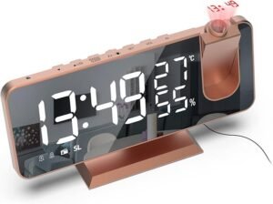 Projectiewekker met radio – Digitale wekker met USB poort en spiegelscherm – FM radio en dubbele alarmfunctie – 7,5 inch display