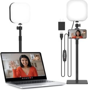 LED videolamp met telefoonhouder en 180 LED's voor videoconferenties, streaming en studiobelichting met USB voeding