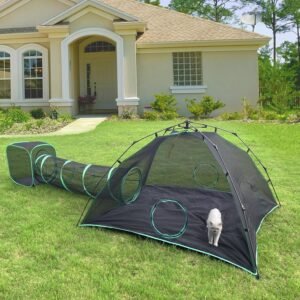 Kattenverblijf 3-in-1 met Dome Tent – Katten Tent met Tunnel en Cube – Draagbare Buiten Kattenbox – Geschikt voor Katten en Kleine Dieren