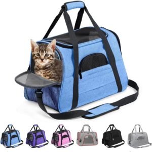 Honden en Katten Transportbox – Vouwbare Dierentaxi met Draagriem – Ademende Dierenreistas met Pluche Matras – Voor Kleine Honden en Katten
