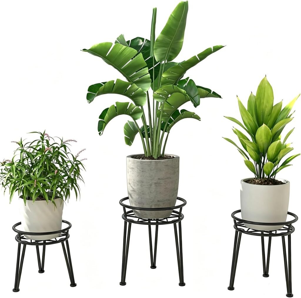 Zwarte metalen plantenstandaard set van 3 formaten voor bloempotten, plantenrek voor binnen en buiten met antislip voetjes