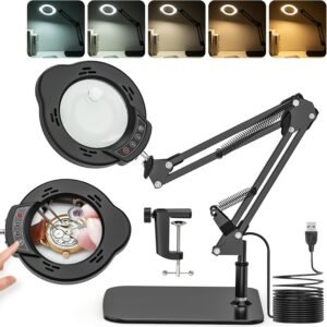 Vergrootglas met LED Verlichting – 15x en 10x Vergroting – Tafelmodel met Klem en Voet – Voor Hobby, Reparaties en DIY
