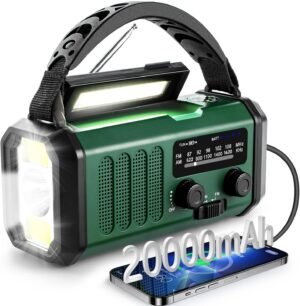 Noodradio met 20000 mAh powerbank, zonnepaneel, zaklamp en AM/FM radio voor buiten en noodsituaties