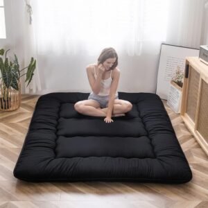 Opvouwbare Futon Matras 1 Persoons – Japanse Vloermatras als Gastmatras en Logeerbed – Compact Reisbed voor Camping – Zwart 150×200 cm