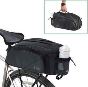 Waterdichte Fietstas 12L – Bagagedrager Tas met Regenhoes en Reflecterende Strepen – Achtertas met Fleshouder en Schouderriem – 32x18x21 cm