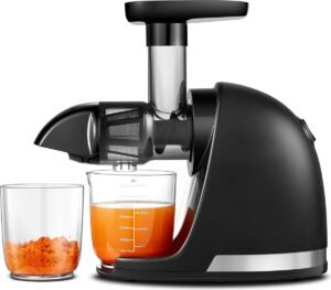 Sapmachine Koude Pers Slow Juicer – Masticerende Juicer voor Fruit en Groenten – BPA-vrije Juicer met 2 Bekers en Borstel – Mat Zwart