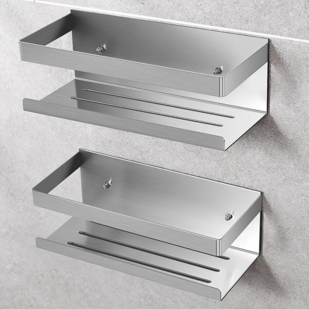 Douche rek zonder boren van roestvrij staal SUS304 voor badkamer en keuken, 2 stuks zilver