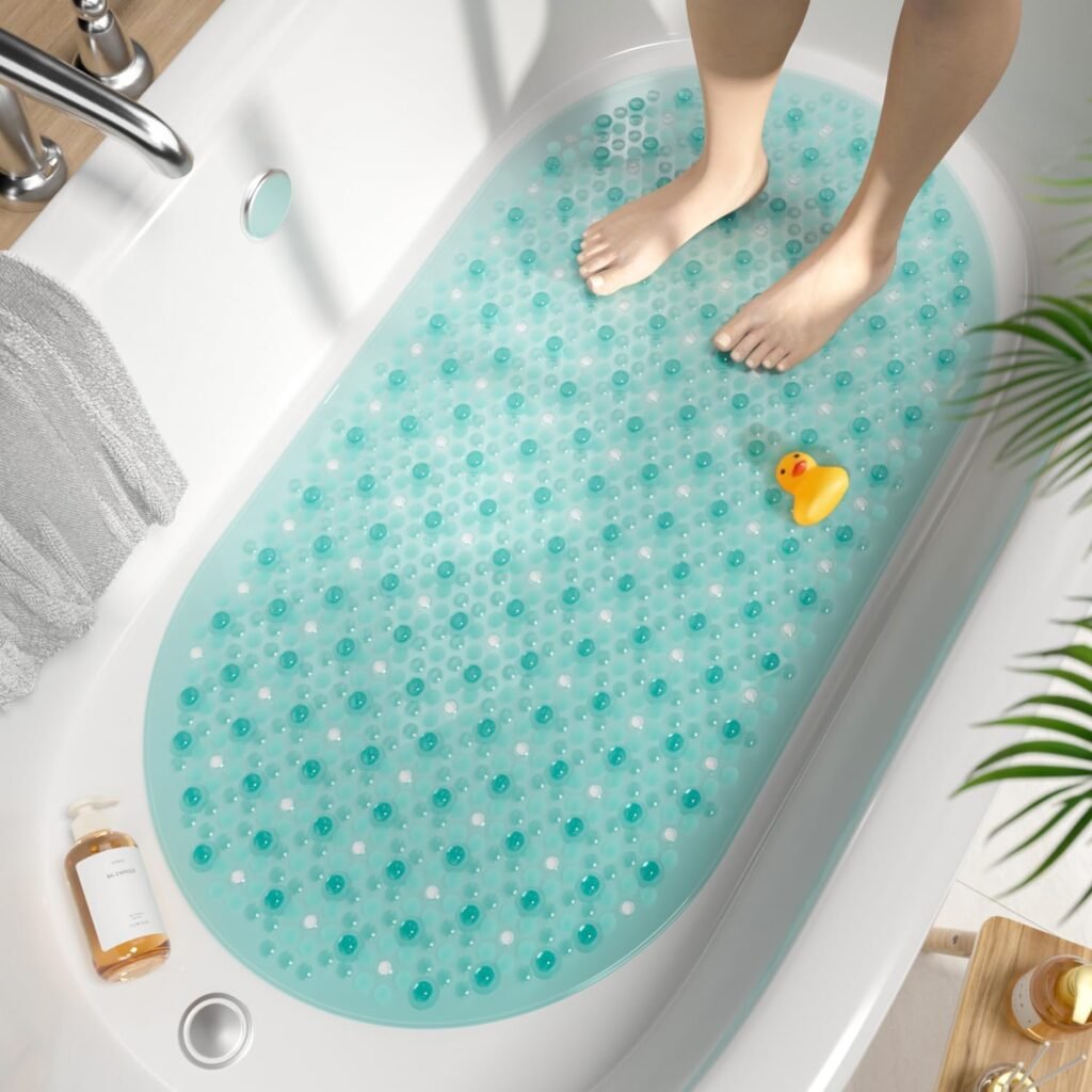 Ovale antislip badmat groen 68x38 cm met zuignappen en afvoergaten wasmachinebestendig zachte douche- en badmat voor badkamer