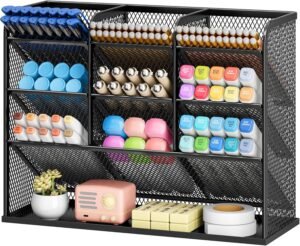 Bureau Organizer Metaalgaas – Pennenhouder met Opbergrek en Schap – Multifunctionele Bureauopberger voor Kantoor en Thuis – Zwart