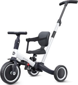 Witte 5-in-1 kindertrike met duwstang, verstelbare zitting en afneembare pedalen voor kinderen van 1 tot 3 jaar
