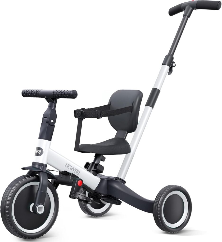 Witte 5-in-1 kindertrike met duwstang, verstelbare zitting en afneembare pedalen voor kinderen van 1 tot 3 jaar
