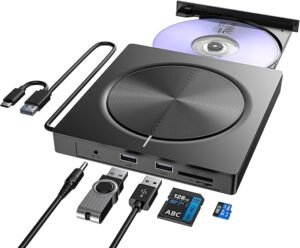 Externe CD DVD Speler USB 3.0 – Draagbare DVD Brander met USB-C – Optische Drive voor Laptop en Desktop – Windows en macOS Compatibel