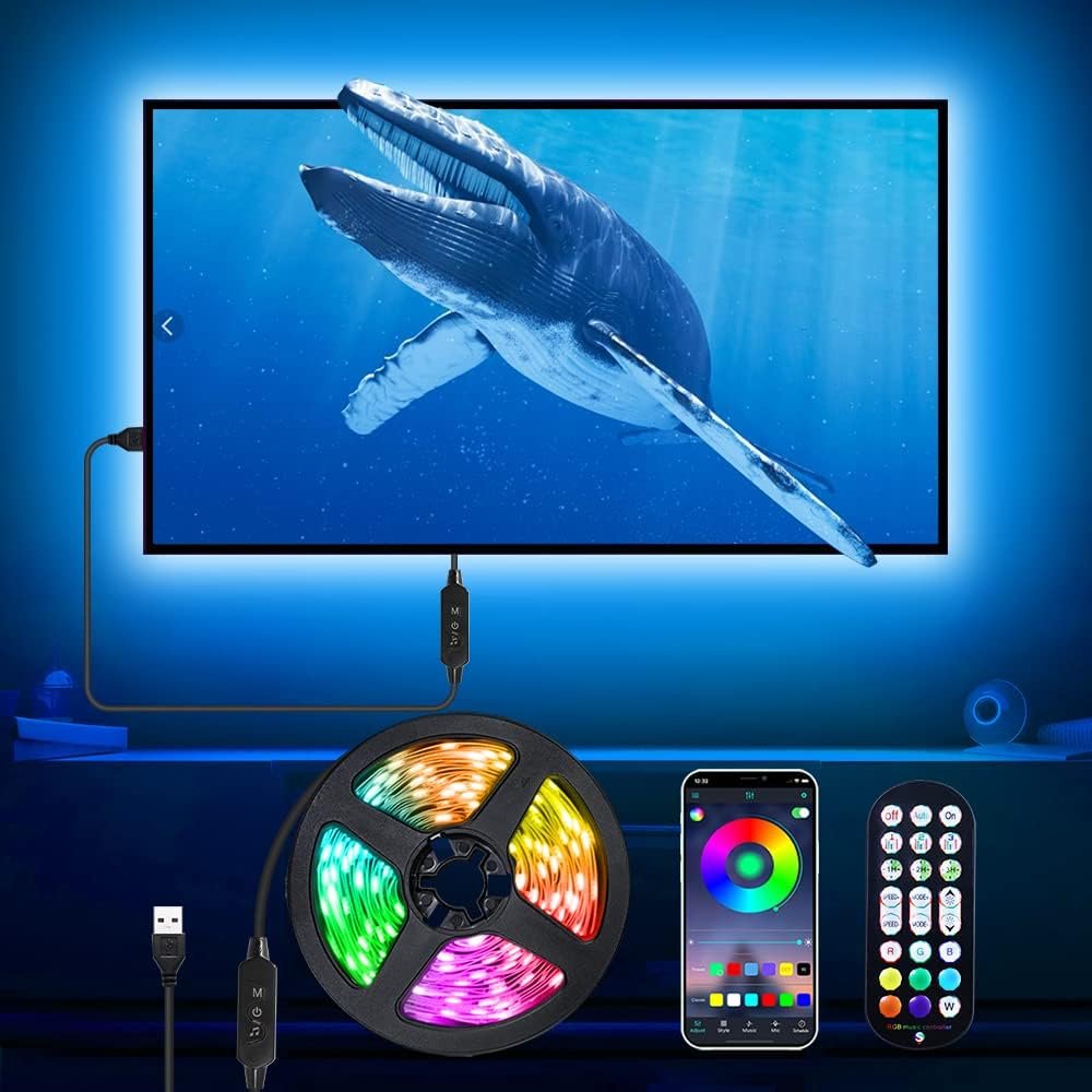 TV LED achtergrondverlichting 5 meter met RGB kleuren, USB aansluiting en app bediening voor TV en monitor