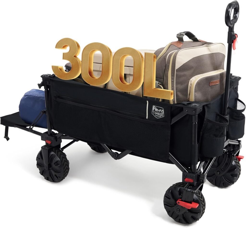 Opvouwbare festival trolley 300L transportkar met rem en achterklep 135 kg draagvermogen strandkar voor camping tuin en outdoor met verstelbare handgreep en wielen