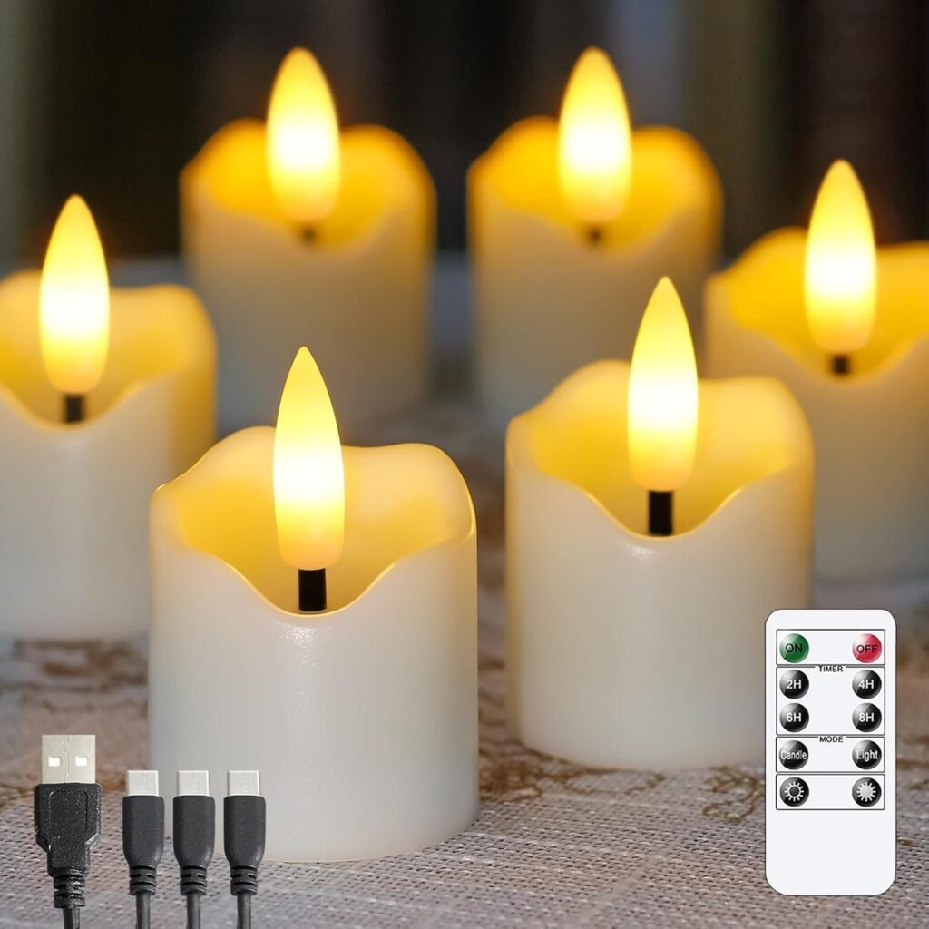 Oplaadbare LED Kaarsen Set - Vlamloze Flikkerkaarsen met Afstandsbediening en Timer - Elektrische Nepkaarsen Sfeerverlichting - Set van 6 4x4,2 cm Ivoo