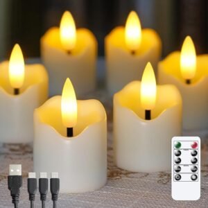 Oplaadbare LED Kaarsen – Vlamloze Flikkerkaarsen met Afstandsbediening en Timer – Sfeerverlichting voor Thuis en Feestdecoratie – Set van 6 Ivoor 4×4,2