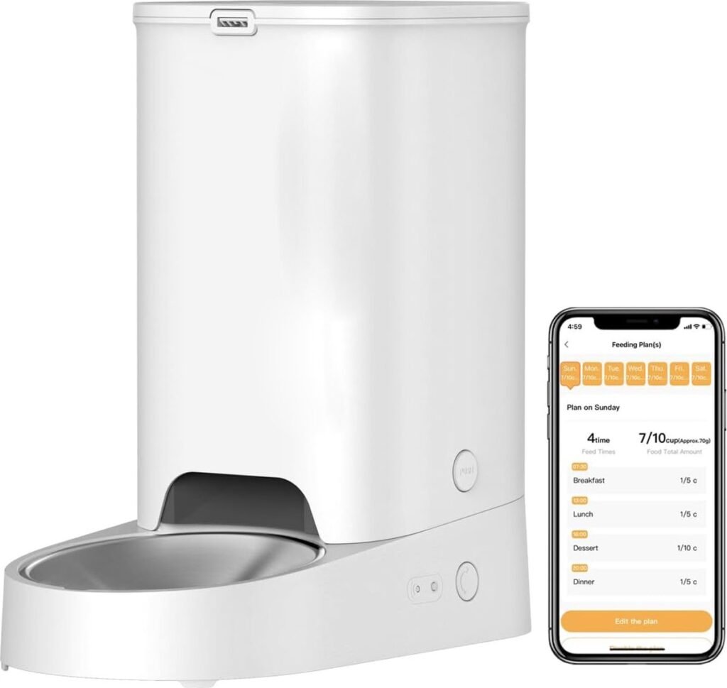 Automatische kattenvoederautomaat met WiFi, app bediening, 3L inhoud en RVS voerbak voor katten