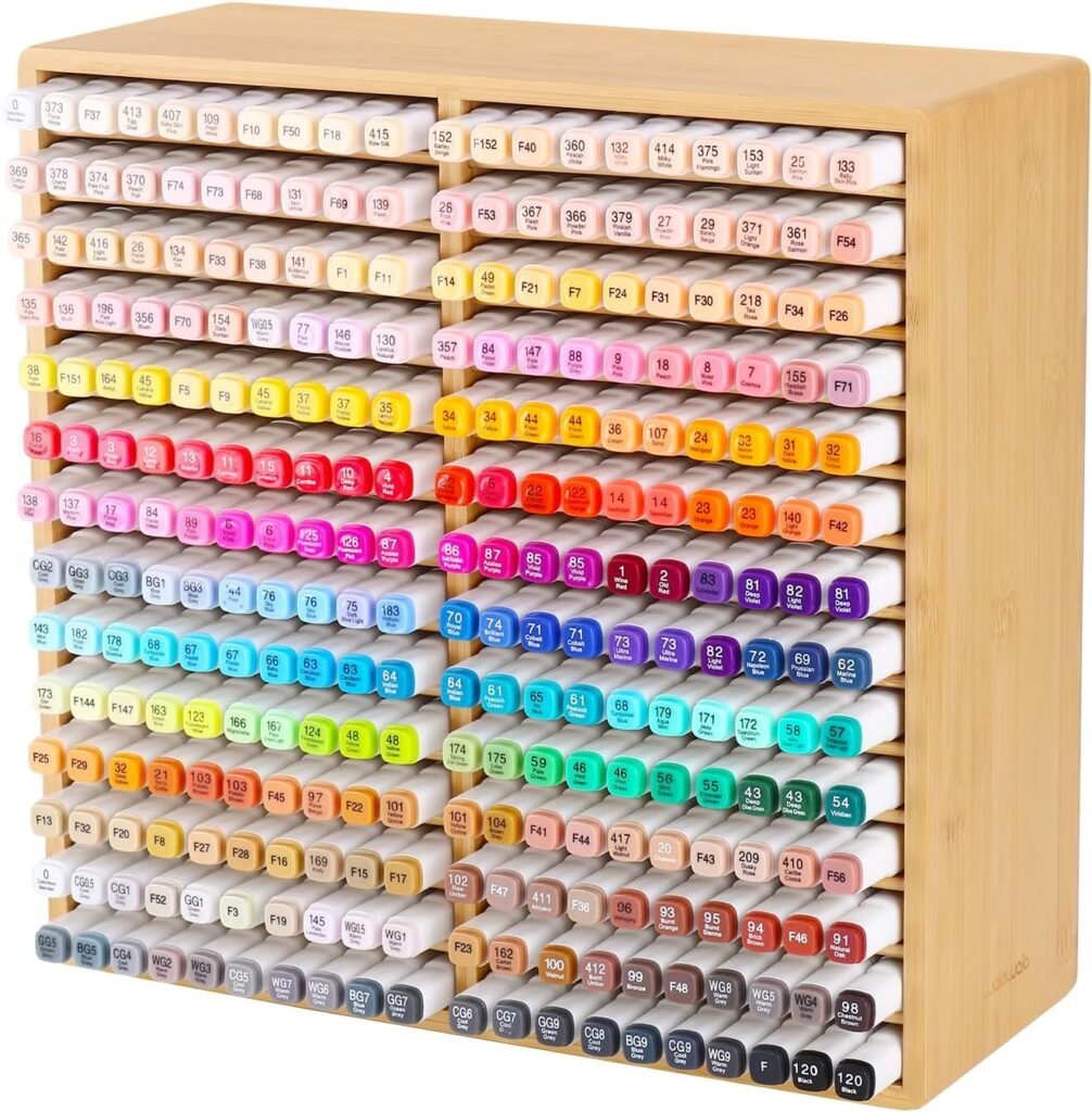 Bamboe marker organizer met 28 compartimenten voor 260 markers, stiften en potloden opbergoplossing voor kantoor en klaslokaal