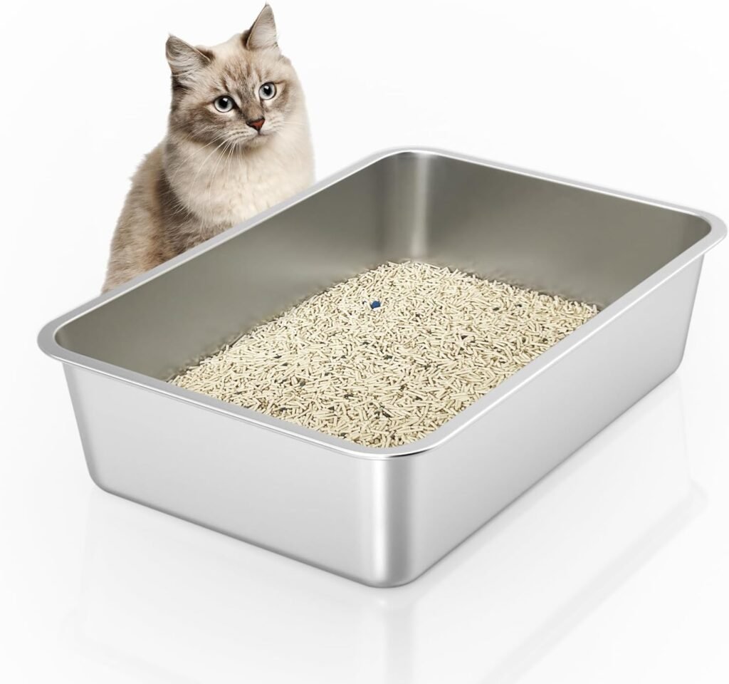 Grote RVS kattenbak van roestvrij staal met antislip onderkant voor katten en konijnen