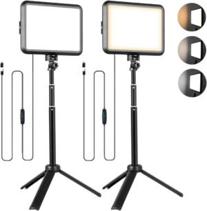 LED fotografie verlichtingsset met 2 dimbare tafel videolampen en verstelbare statieven voor filmen en streaming