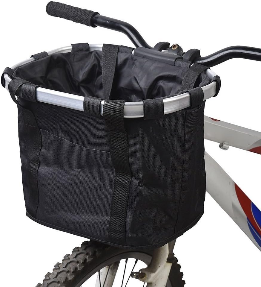 Fietsmand met afneembare canvas tas en aluminium frame voor voorzijde fiets in zwart
