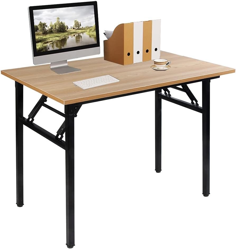 Vouwbare bureau tafel 100 x 60 cm in teak en zwart voor thuiswerk, kantoor en vergaderingen