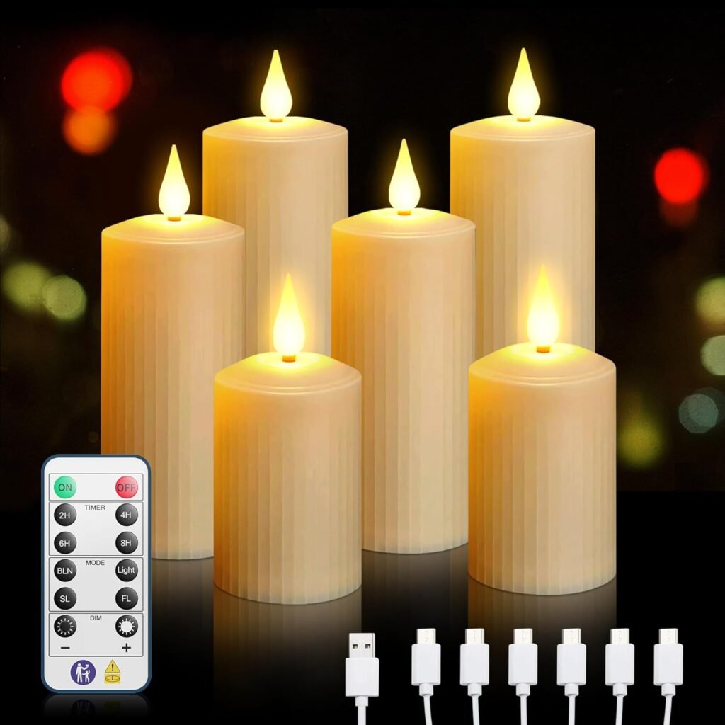 Oplaadbare LED kaarsen set van 6 met afstandsbediening, timerfunctie en warm wit flikkerend licht voor decoratie