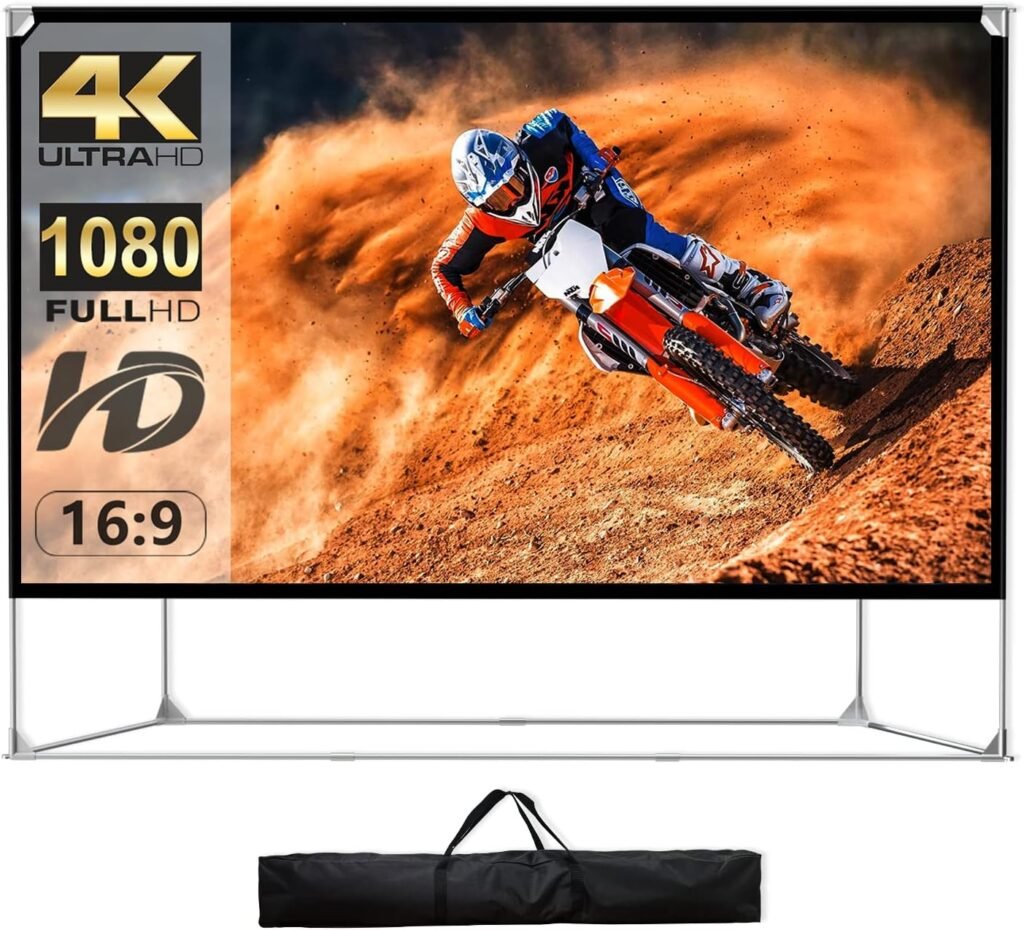 Projectiescherm 150 inch met statief 16:9 HD 4K voor thuisbioscoop, buitengebruik en reizen