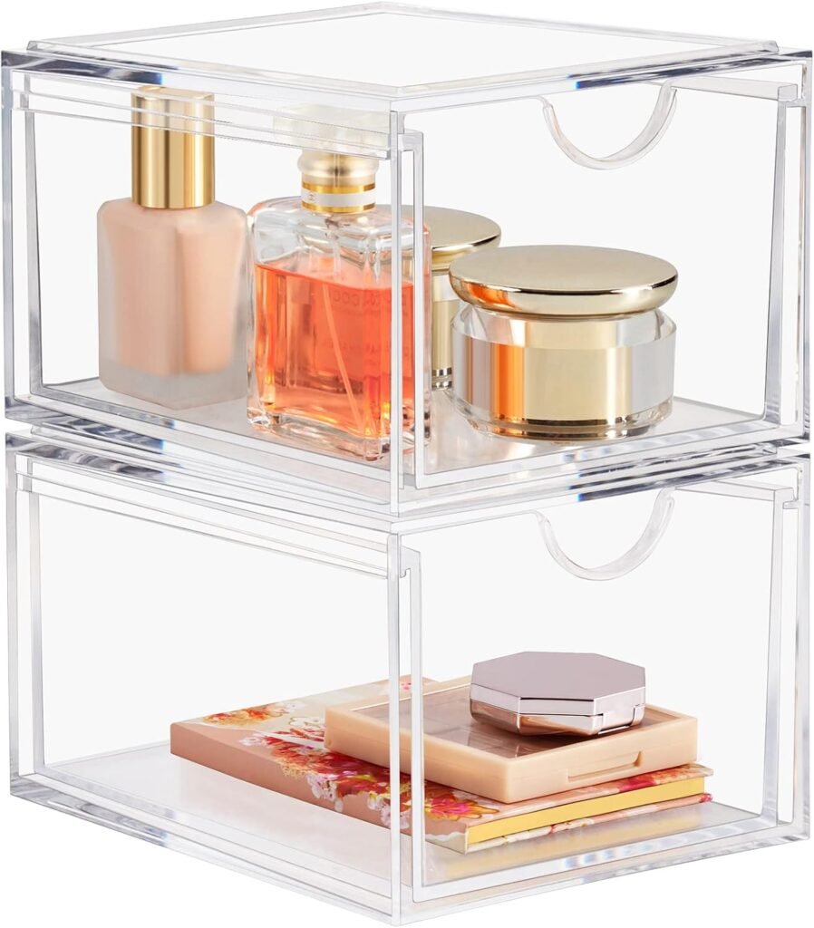 Transparante acryl make-up organizer voor cosmetica en huidverzorging, stapelbaar ontwerp 20% dikker