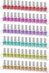 Nagellak Organizer Acryl 6 Pack – Muurbevestigde Nagellakplank voor 90 Flessen – Transparante Wanddisplay met Antislip Eindstukken 15 Inch