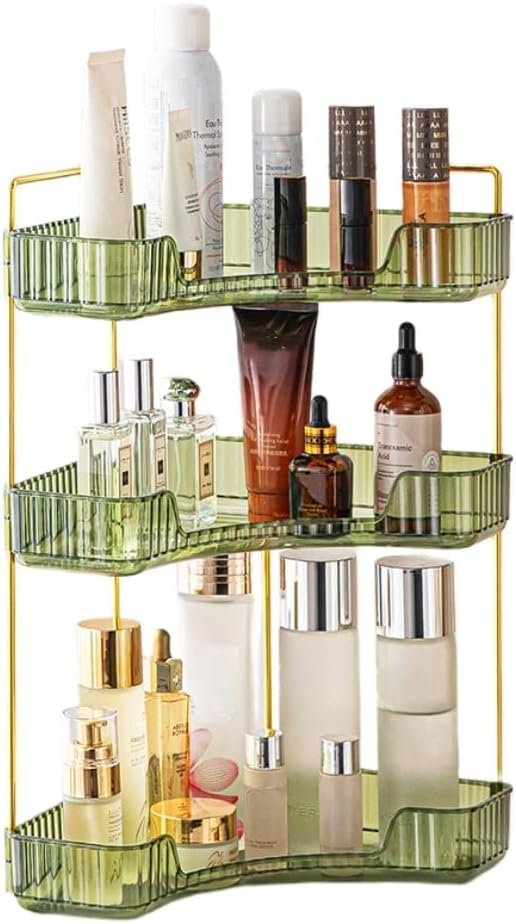 Hoek badkamer organizer met 3 niveaus voor make-up, cosmetica en toiletartikelen