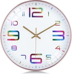 Moderne wandklok 30 cm met 3D cijfers, stille quartz uurwerk en roze gouden design voor woonkamer, slaapkamer en keuken