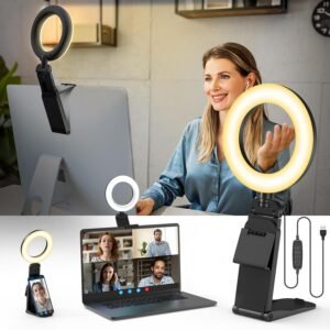 Ringlamp LED video verlichting – Streaming licht met statief en houder – 3 lichtkleuren 10 standen – 5 inch 360 draaibaar
