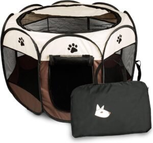 Opvouwbare Puppybox 74x74x43 cm – Draagbare Hondenbench voor Puppy, Kat en Konijn – Lichtgewicht Dierenbox voor Binnen en Buiten – Bruin