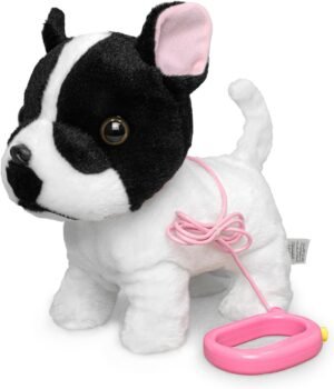 Wandelende Franse Bulldog puppy knuffel met leash, interactief elektronisch hondenspeelgoed voor kinderen in zwart wit