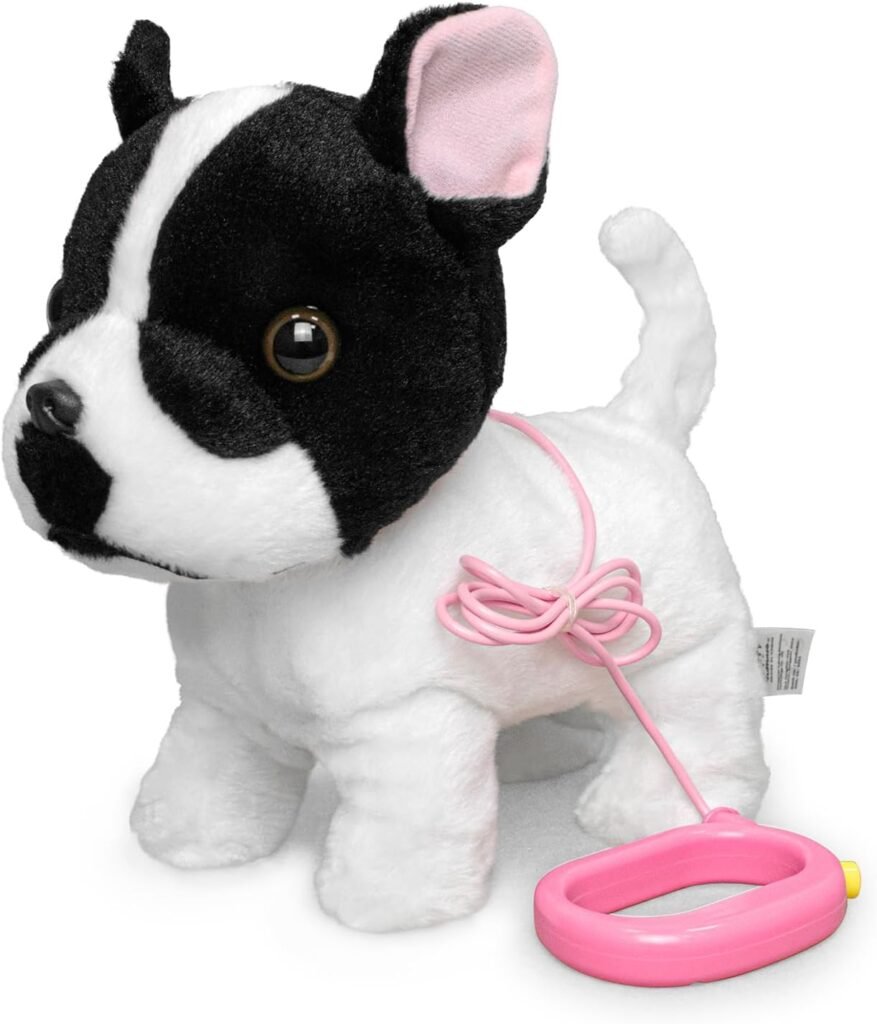 Wandelende Franse Bulldog puppy knuffel met leash, interactief elektronisch hondenspeelgoed voor kinderen in zwart wit