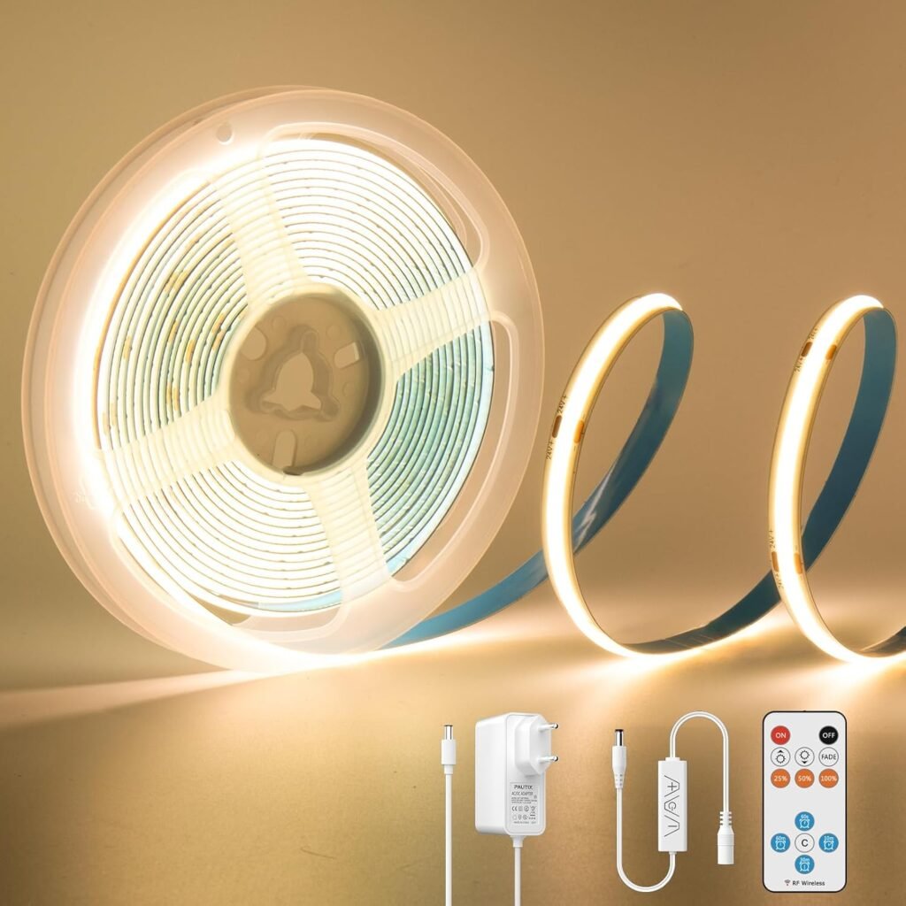 COB LED strip warm wit 2700K met dimbare verlichting, RF afstandsbediening en flexibele 3 meter LED strip voor meubel en decoratie